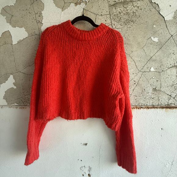 Chunky Sweater Cable Knit  ASOS Womens Cropped Red Pullover Y2K Drop Shoulder M - Picture 1 of 6